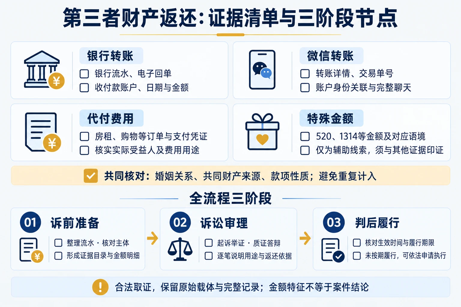 第三者财产返还：证据清单与三阶段节点
